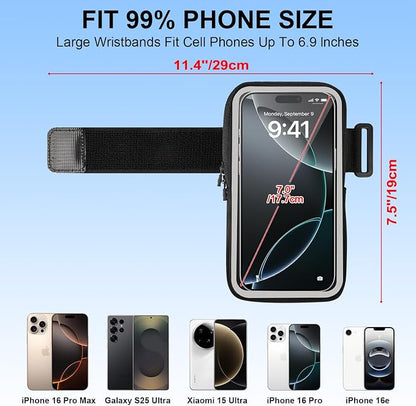 Phone Holder for Running, Wristbands Frearm Band Up to 6.9″, Cell Phone Armband for iPhone 16 15 14 13 12 11 Pro Max XS XR X Plus Galaxy Pixel, Workout Running Gear Essentials Fitness