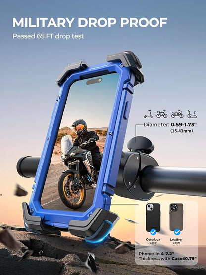 Bovemanx Motorcycle Phone Mount Holder, [Ultra-Stable][7 inch Phone Friendly] Bike Holder Handlebar Cell Clamp Harley Accessories for iPhone 16 15 14, 4-7" Smartphones
