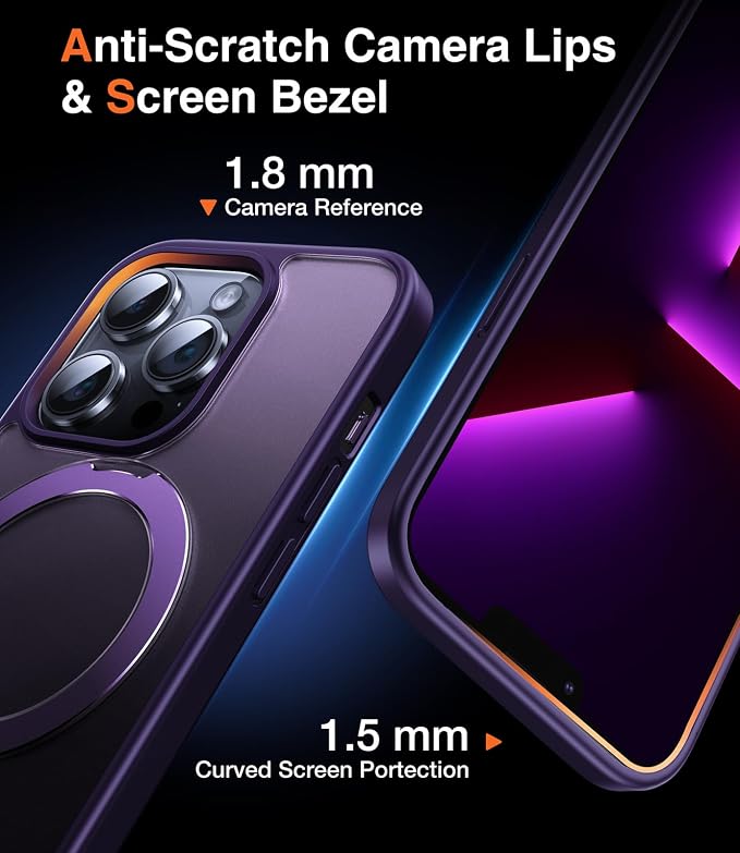 Chicfun 3-in-1 [Magnetic+Kickstand+Ring Holder] for iPhone 14 Pro Case with Magnetic Stand Ring Compatible with MagSafe Phone Case iPhone 14 Pro Military Shockproof Protective Deep Purple