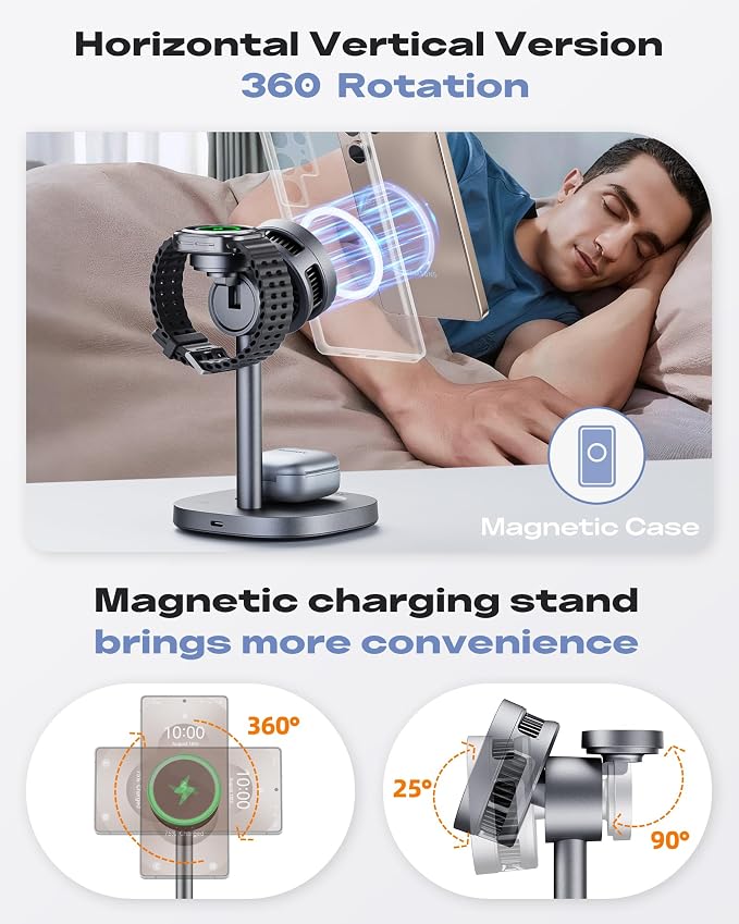Magnetic Wireless Charger for Samsung, Fast 15W Certified 3 in 1 Charging Station TEC Cooling Compatible with Mag-Safe for Galaxy S26 Ultra/S25/Z Fold 7/Flip7, Samsung Watch Ultra/8/7,Galaxy Buds