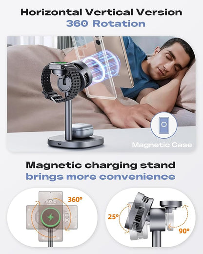 Magnetic Wireless Charger for Samsung, Fast 15W Certified 3 in 1 Charging Station TEC Cooling Compatible with Mag-Safe for Galaxy S26 Ultra/S25/Z Fold 7/Flip7, Samsung Watch Ultra/8/7,Galaxy Buds