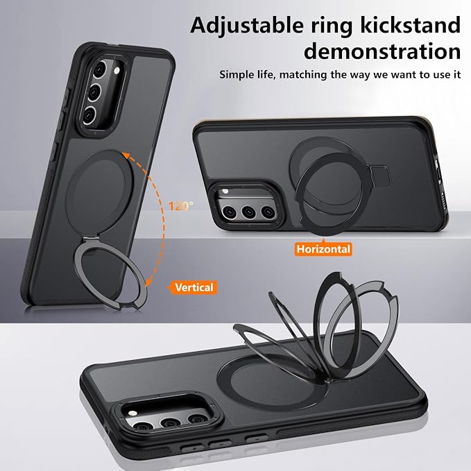 for Samsung Galaxy S21 FE Case, Magnetic Adjustable Ring Stand [Fit for Magsafe], [Military-Grade Shockproof Protection] Phone Case with Kickstand&Ring Holder (Black)