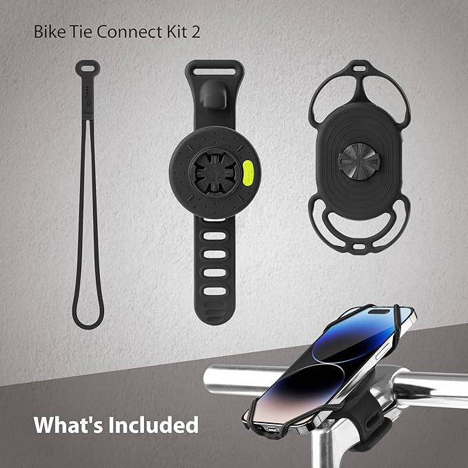 Bone Bike Tie Connect Kit 2, Bike Cell Phone Mount for Stem, Detachable & 360° Rotatable Silicone Holder with Shock-Absorbing Design, Cycling Phone Holder for Most Smartphones (Stem - Quick Release)