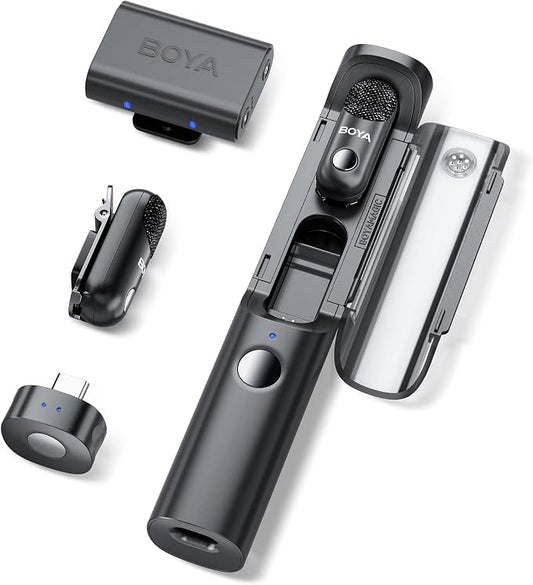 BOYA Magic-03 Wireless Lavalier Microphone, 30Hrs Battery,328FT Los Range, Safety Track &Limiter, Portable Wireless Mini Lapel mic for USB Type-C Android iPhone 16/15 Camera Camcorder Vlog Podcast