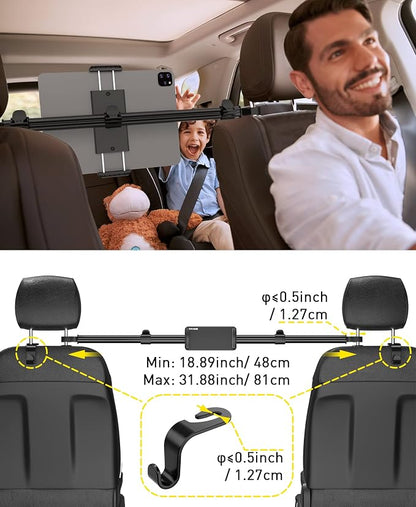 Tryone Car Tablet Holder Mount for iPad: Headrest Tablet Stand for Car Back Seat Compatible with iPad Pro Air Mini | Galaxy Tab | Kindle Fire HD | Switch OLED or Other 4.7-16.1" Devices