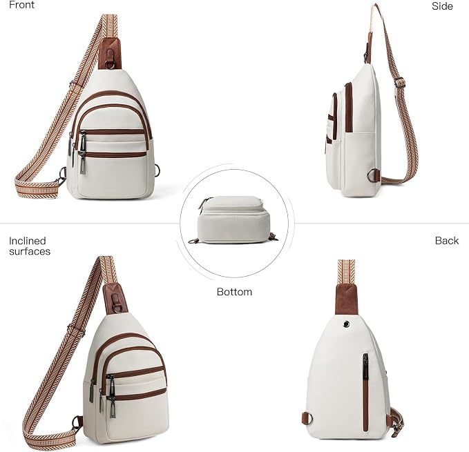 Leresas Sling Bag for Women Crossbody Bags Fanny Pack Sling Purse Backpack Vegan Leather Shoulder Bag Gifts Travel Handbag Anti Theft Beige