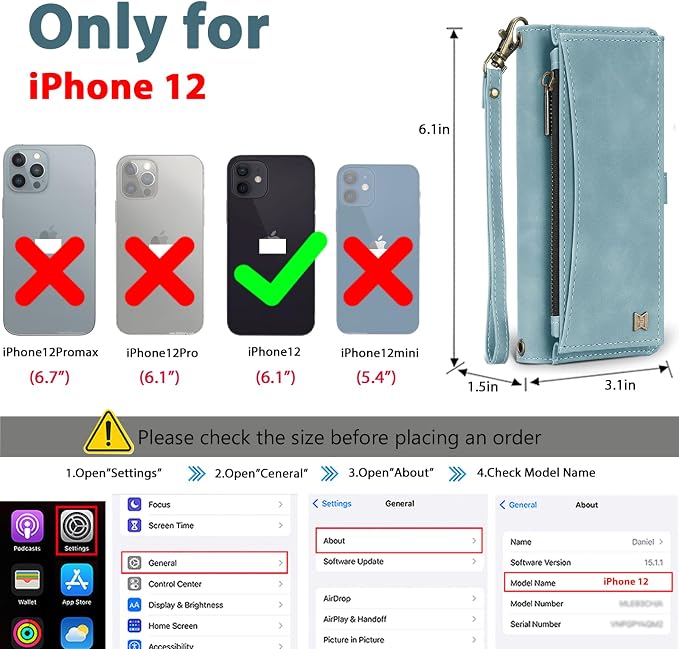 Wallet Case for iPhone 12/12 Pro with Card Holder/Crossbody Wallet/Strap| RFID Blocking | Magnetic | Kickstand | Detachable | PU Leather Phone Case for iPhone 12/12 Pro,6.1 in,Blue