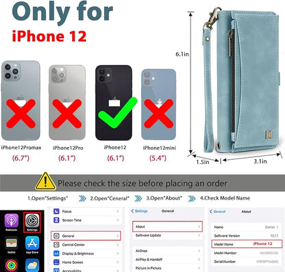 Wallet Case for iPhone 12/12 Pro with Card Holder/Crossbody Wallet/Strap| RFID Blocking | Magnetic | Kickstand | Detachable | PU Leather Phone Case for iPhone 12/12 Pro,6.1 in,Blue