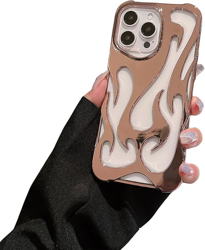 for iPhone 16 Pro Max Fire Hollow Breathable Soft Phone Case, Fashion 3D Flame Pattern Slim Shockproof Protective Soft Cover for iPhone 16 15 14 13 12 Pro Max (Rosa,13Promax)