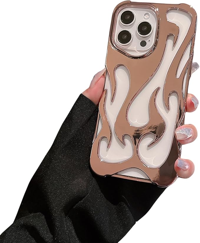 for iPhone 16 Pro Max Fire Hollow Breathable Soft Phone Case, Fashion 3D Flame Pattern Slim Shockproof Protective Soft Cover for iPhone 16 15 14 13 12 Pro Max (Rosa,15Promax)