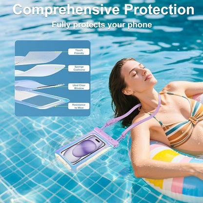 Waterproof Phone Pouch, IPX8 Floating Waterproof Phone Case Fits 7″Phones, Glitter Letter and Adjustable Neck/Crossbody Strap Design, Cruise Ship Travel Beach Essentials（ Iridescent Purple