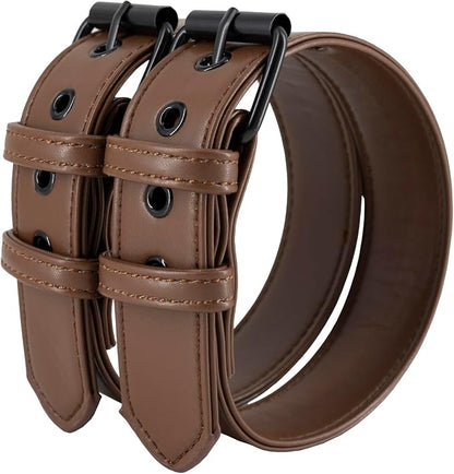 Men Leather Armband Adjustable Bulldog Buckle Bracelet Harness 2-Pack