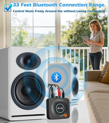 Bluetooth Receiver for Home Stereo, AUX RCA to Bluetooth Adapter for Old Speakers, NFC Wireless Audio Receiver for Music Streaming Sound System, KAIY Convert Wired Speakers to Wireless