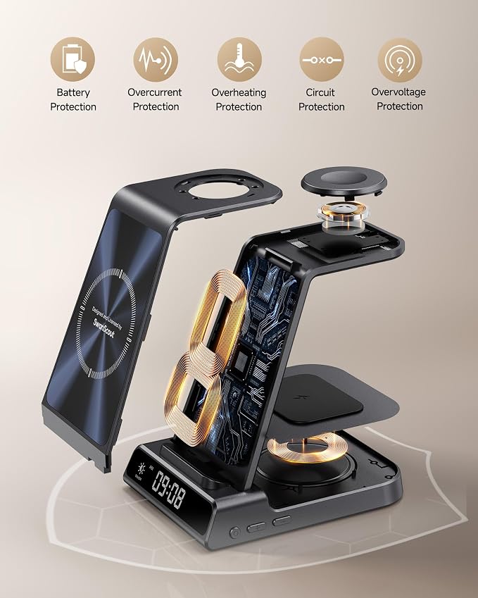 Wireless Charger for iPhone 17, 3 in 1 Charging Station for Apple Watch Watch 11/10/9/8/7/6, Ultra 3/SE 3, for iPhone 17/16/15/14/13/12/11/X Series, for Air Pods 4/Pro 3 (No Adapter) (Tech Grey)