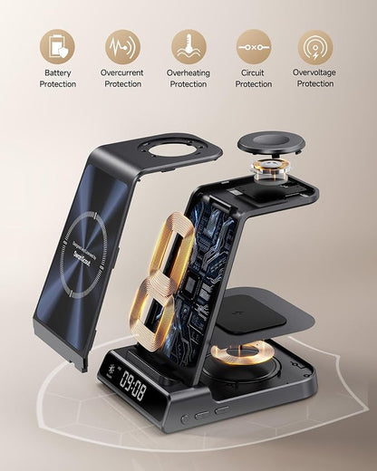 Wireless Charger for iPhone 17, 3 in 1 Charging Station for Apple Watch Watch 11/10/9/8/7/6, Ultra 3/SE 3, for iPhone 17/16/15/14/13/12/11/X Series, for Air Pods 4/Pro 3 (No Adapter) (Tech Grey)