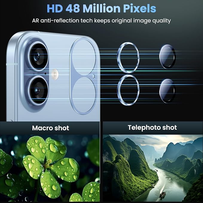 Uyiton Compatible with iPhone 17 Camera Lens Protector - [Not Easy to Break][Strong Adsorption][Case-Friendly] Metal Tempered Glass Rear Camera Screen Cover - Mist Blue