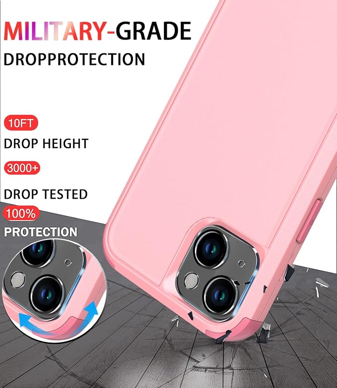 Diverbox for iPhone 14 Case [Shockproof] [Dropproof] [Tempered Glass Screen + Camera Lens Protector],Heavy Duty Protection Phone Case Cover for Apple iPhone 14 (Pink)