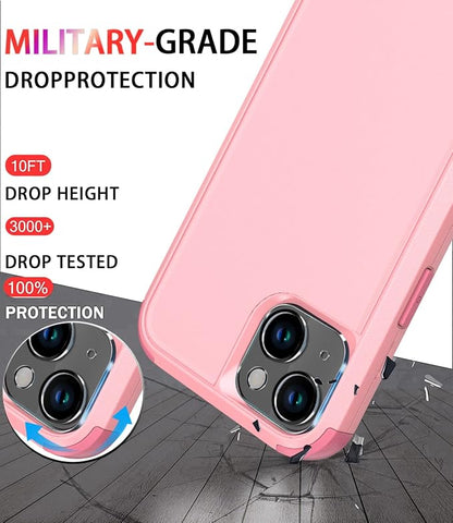 Diverbox for iPhone 14 Case [Shockproof] [Dropproof] [Tempered Glass Screen + Camera Lens Protector],Heavy Duty Protection Phone Case Cover for Apple iPhone 14 (Pink)