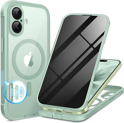 BERFY for iPhone 17 Case, Compatible with MagSafe, Built-in Privacy Screen Protector, Camera Protection, Shockproof Full Body Phone Case 6.3", Clear Green