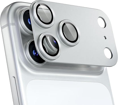 beuxece Compatible for iPhone 17 Pro Max Camera Lens Protector, Matte Metal Tempered Glass Rear Camera Screen Cover Accessories [Military Grade Shatterproof] [Strong Adsorption] - Silver