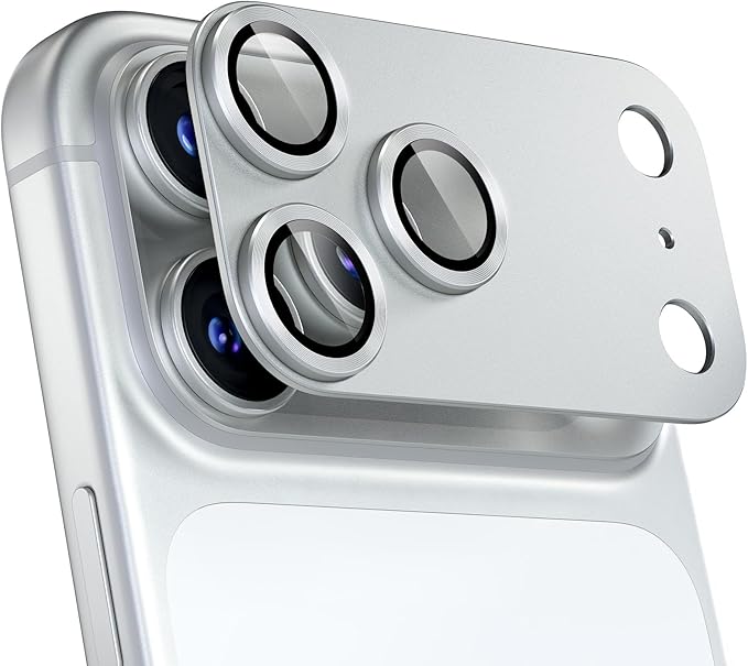 beuxece Compatible for iPhone 17 Pro Camera Lens Protector, Matte Metal Tempered Glass Rear Camera Screen Cover Accessories [Military Grade Shatterproof] [Strong Adsorption] - Silver