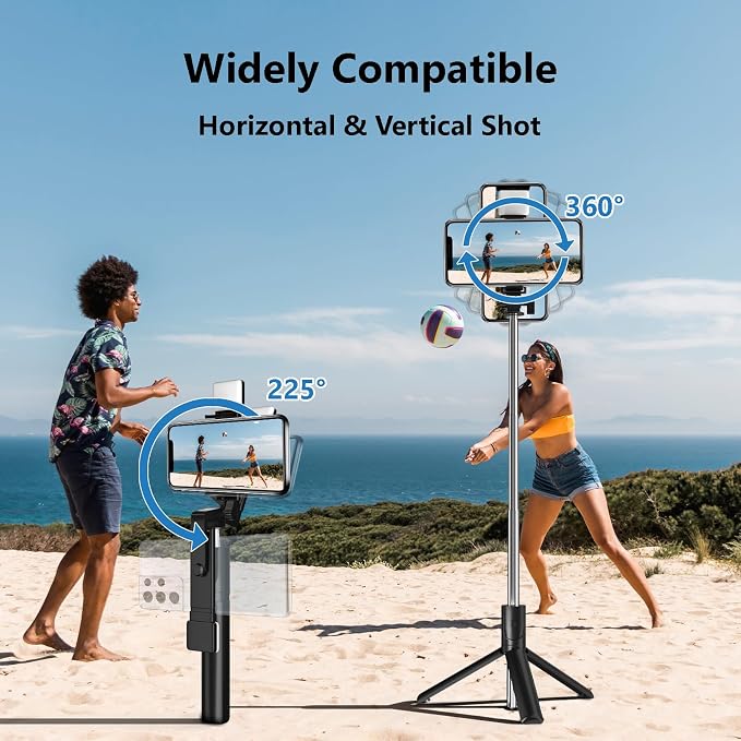 Selfie Stick, 40 in Retractable Phone Tripod with Wireless Remote Control & Light, Portable Selfie Stick Tripod for Photograph, Live Streaming, Video Recording, Compatible with All Cellphones