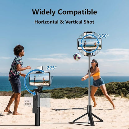 Selfie Stick, 40 in Retractable Phone Tripod with Wireless Remote Control & Light, Portable Selfie Stick Tripod for Photograph, Live Streaming, Video Recording, Compatible with All Cellphones