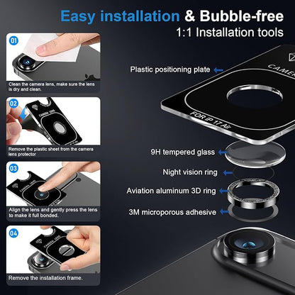 AFARER Camera Lens Protector for iPhone 17Air – [Strong Adsorption] [Not Easy to Break] 9H Ultra-thin Tempered Glass, Individual Bling Cover & HD Clarity (Glitter Silver)