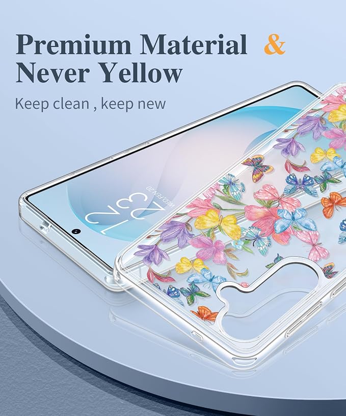 GVIEWIN for Samsung Galaxy S26 Plus Case, Clear Floral Slim Shockproof Protective Women Phone Case, Non-Yellowing, with Screen Protector&Camera Lens Protector for S26 Plus 6.7", Fantasy Butterfly