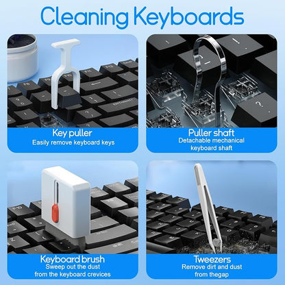 Keyboard Cleaning Kit Laptop Cleaner, All-in-1 Multi-Function Electronic Cleaner Kit, Screen Spray Cleaning Brush Tool PC Accessories for iPhone iPad MacBook Earbud Camera Monitor Computer (White)