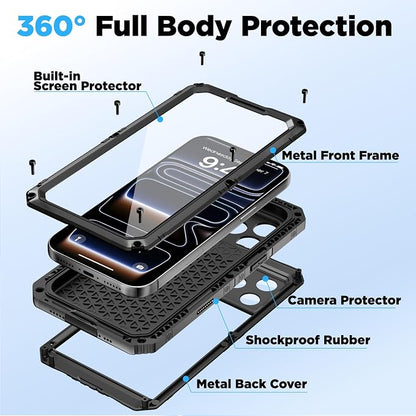 Beasyjoy for iPhone 17 Pro Case Waterproof, Heavy Duty Metal Case with Built-in Screen Protector, Full Body Rugged Military Grade Shockproof Dustproof Cover for Construction Outdoor 6.3", Black