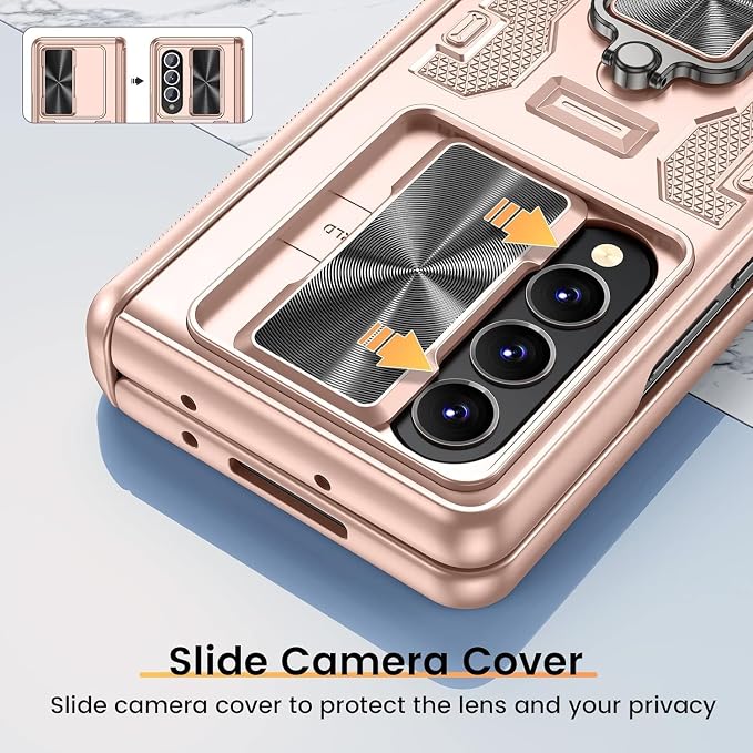 VEGO for Samsung Z Fold 4 Case, with Slide Camera Cover&Screen Protector | Fold 4 Case with Kickstand Hinge Protection Cover Case for Samsung Galaxy Z Fold 4 5G- Pink