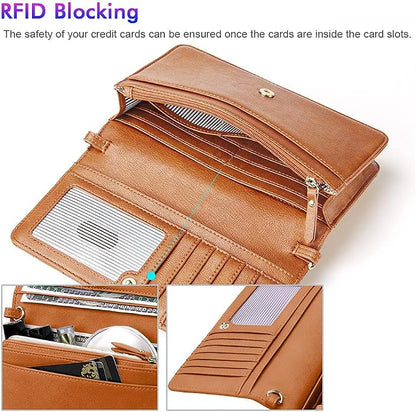 nuoku Women Small Crossbody Bag Cellphone Purse Wallet with RFID Card Slots 2 Straps Wristlet