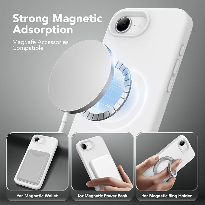 Magnetic for iPhone 17e/iPhone 16e Case, Compatible with MagSafe, [Soft Anti-Scratch Microfiber Lining] Slim Silicone Shockproof Protective Phone Case for iPhone 17e/16e 6.1", White