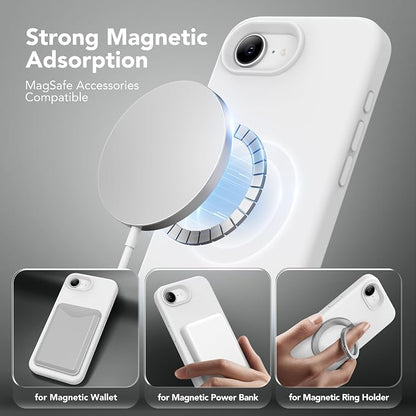 Magnetic for iPhone 17e/iPhone 16e Case, Compatible with MagSafe, [Soft Anti-Scratch Microfiber Lining] Slim Silicone Shockproof Protective Phone Case for iPhone 17e/16e 6.1", White
