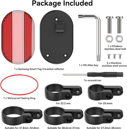 Upgraded Bike Mount for Samsung Smart Tag 2 & Moto Tag & for AirTag Holder Hidden - Waterproof Anti-Theft Bike Reflectors GPS Tracker Case with Screws & Tools, for Mountain Bikes/Scooter/E-Bicycle