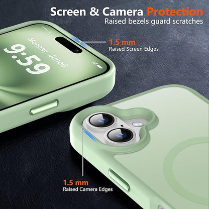 MOCCA Strong Magnetic for iPhone 16 Case, [Compatible with Magsafe][16FT Mil-Grade Drop Protection] Slim Thin Translucent Matte Protective Cover Case for iPhone 16 Phone Case 6.1", Light Green