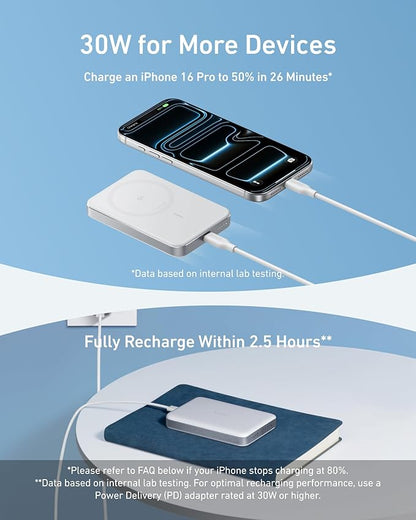 Anker MagGo Power Bank, Ultra Slim 10000mAh Magnetic Battery Pack, Qi2 Certified, Portable, 15W Ultra Fast MagSafe Compatible Charger, Ergonomic Design, Only for iPhone 17/16/15/14