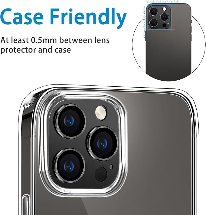 for iPhone 13 Pro and iPhone 13 Pro Max Camera Lens Protector, Anti-Scratch Tempered Glass Camera Screen Protector Shockproof Full Protective Camera Cover Case Friendly Lens Cover-Black