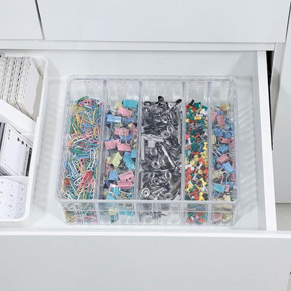 Large Cord Storage Box with Lid, Plastic Stackable Desk Drawer Organizer for Home Office Supplies, Phone Charger, USB Cable, Battery, Stationery, Art Crafts, Makeup, Pencil Holder
