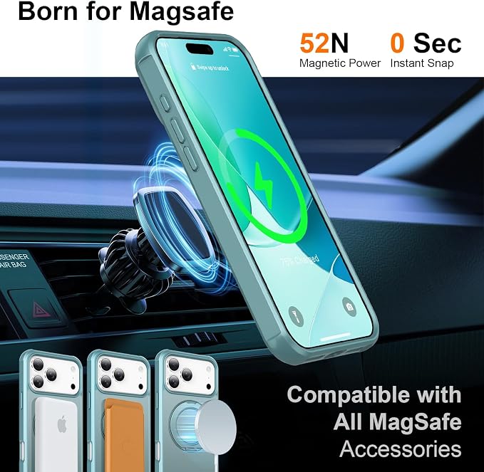 360° Magnetic Swivel Ring for iPhone 17 pro max case, Built-in Metal Stand and Ring Holder, Magsafe Compatible, Military Grade Protection, Shock and Vibration Resistant-Lake Blue