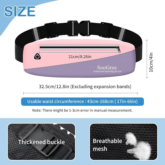SooGree Slim Fanny Packs for Women Men,Waterproof Waist Pack with Reflective Strip Adjustable Strap,Running Belt for Sports Workout Cycling Hiking, Casual Hands-Free Wallets Phone Bag