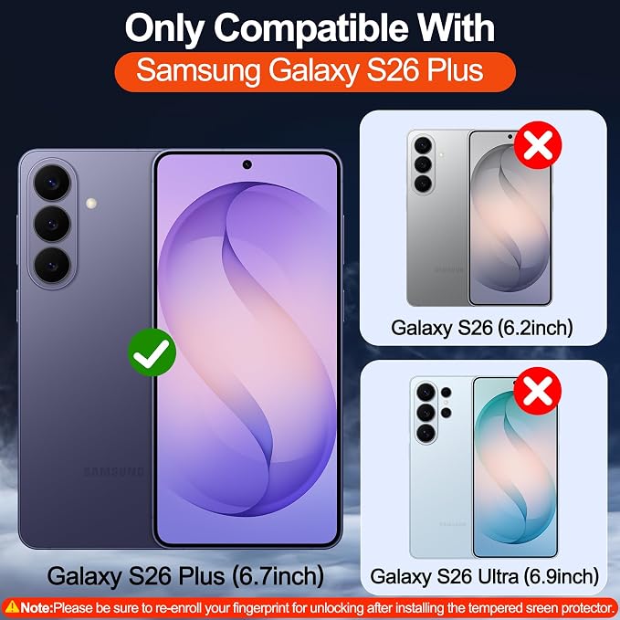 MOZOTER for Samsung Galaxy S26 Plus Case with Magnetic,[Compatible with MagSafe][12Ft Military Dropproof][2*Screen Protector] Translucent Anti-Slip Back Slim Shockproof Case for S26 Plus-Black
