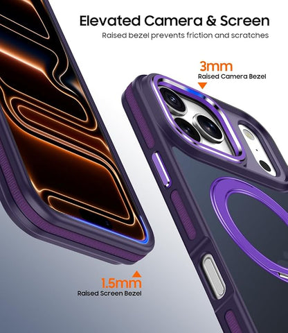 for iPhone 17 Pro Case with 360 Magnetic Ring Stand, Fit MagSafe, Military-Grade Shockproof Protection, Non-Slip Slim Translucent Protective Phone Cover, Purple