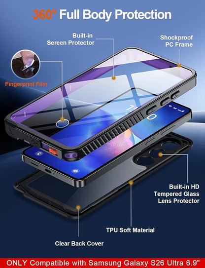 MOZOTER Designed for Samsung Galaxy S26 Ultra Case Waterproof, Military Shockproof Full Body Cover with Built-in Screen & Lens Protector, IP68 Underwater Protection for S26 Ultra 6.9" Purple