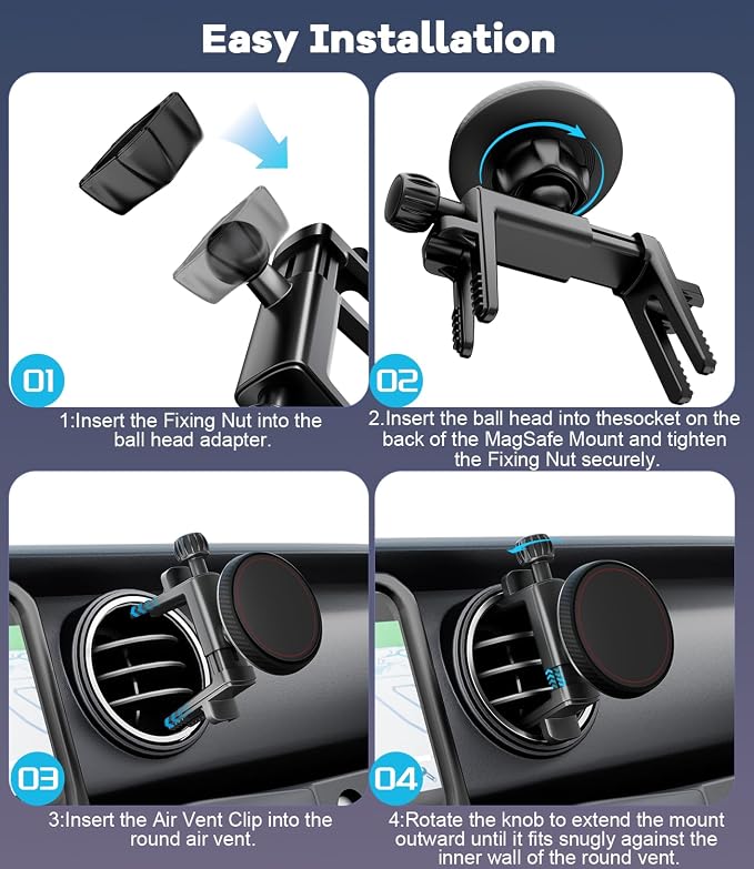 Magnetic Round Vent Car Phone Holder for Jeep Wrangler JL(2018-2025) Gradiator (2020-2024) Compass (2009-2016), Air Vent Car Mount Compatible with MagSafe for iPhone 17 16 15 14 13 12