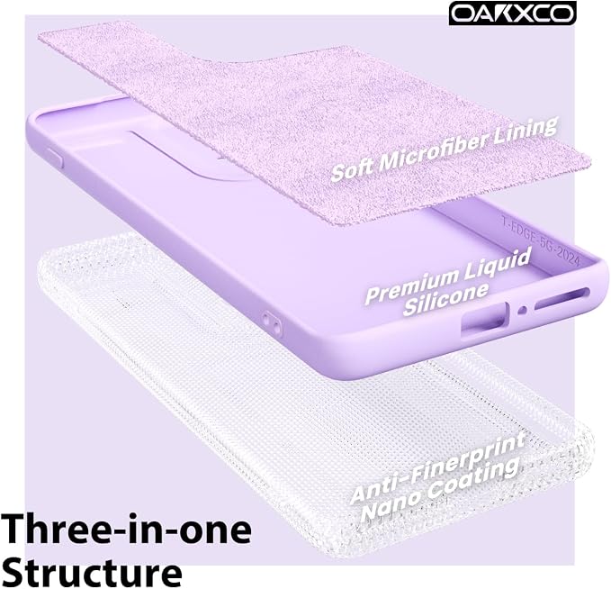 oakxco for Motorola Moto Edge 2024 Phone Case Liquid Silicone, Thin Slim Soft Rubber Gel TPU Plain Protective Simple Cover for Women Girl Cute, Matte Solid Color Aesthetic, Lilac Purple Lavender