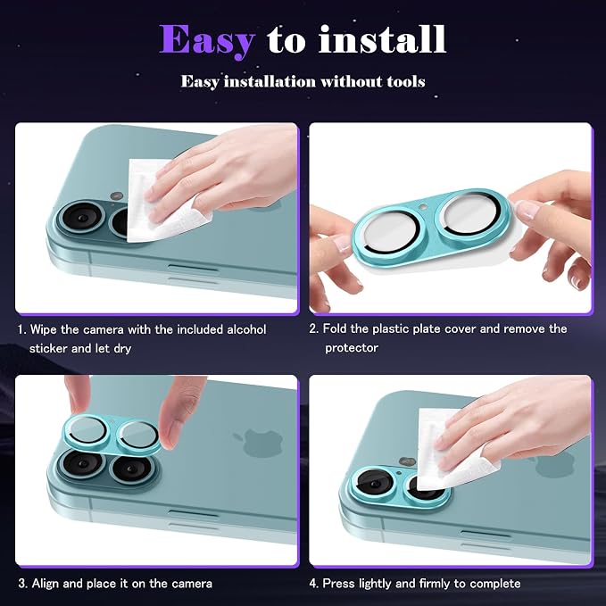 Camera Lens Protector for iPhone 16 / iPhone 16 Plus Camera Lens Protector [Strong Adsorption] [Not Easy to Break] Metal Tempered Glass Rear Camera Screen Cover - Green