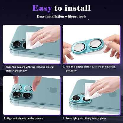 Camera Lens Protector for iPhone 16 / iPhone 16 Plus Camera Lens Protector [Strong Adsorption] [Not Easy to Break] Metal Tempered Glass Rear Camera Screen Cover - Green