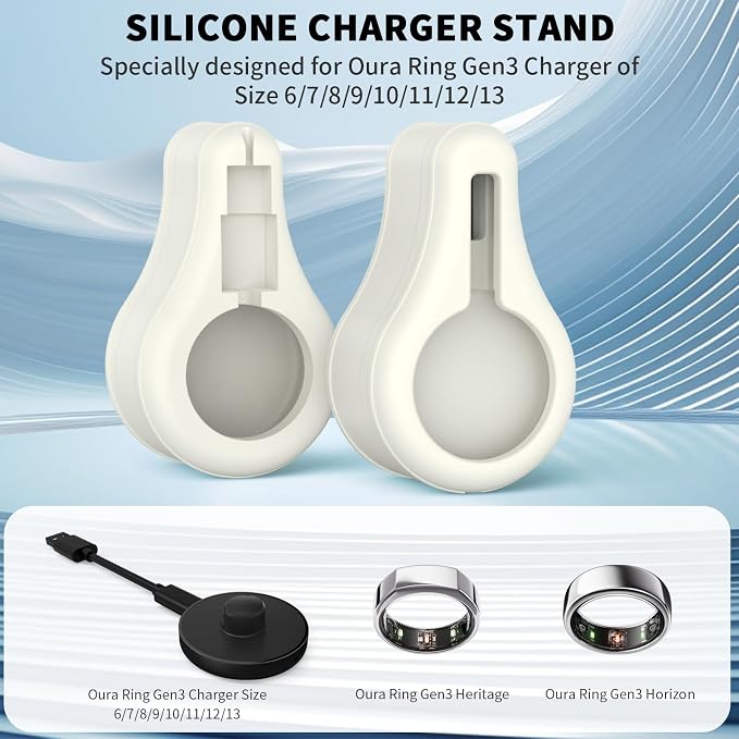 Silicone Charger Protector Case for Oura Ring Gen3 - Compatible with Sizes 6-13, Stand Case - Off White